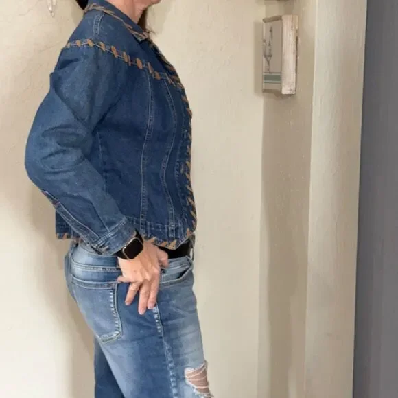 Vintage Newport News Denim Jacket Western Y2K Women's Size 8 Rodeo Festival Trim - Picture 5 of 12
